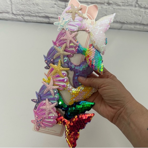 Mermaid Hair Accessories set of 6 Clip On Sequin Mermaid Tail Clips - Picture 6 of 16